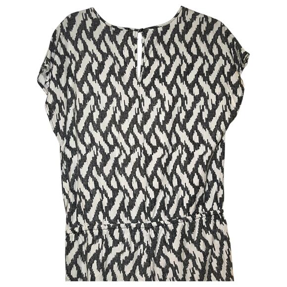 J.Crew Ikat Linen Blend V-Neck Tie Waist Short Sleeve Romper Black White Size S - Picture 8 of 9